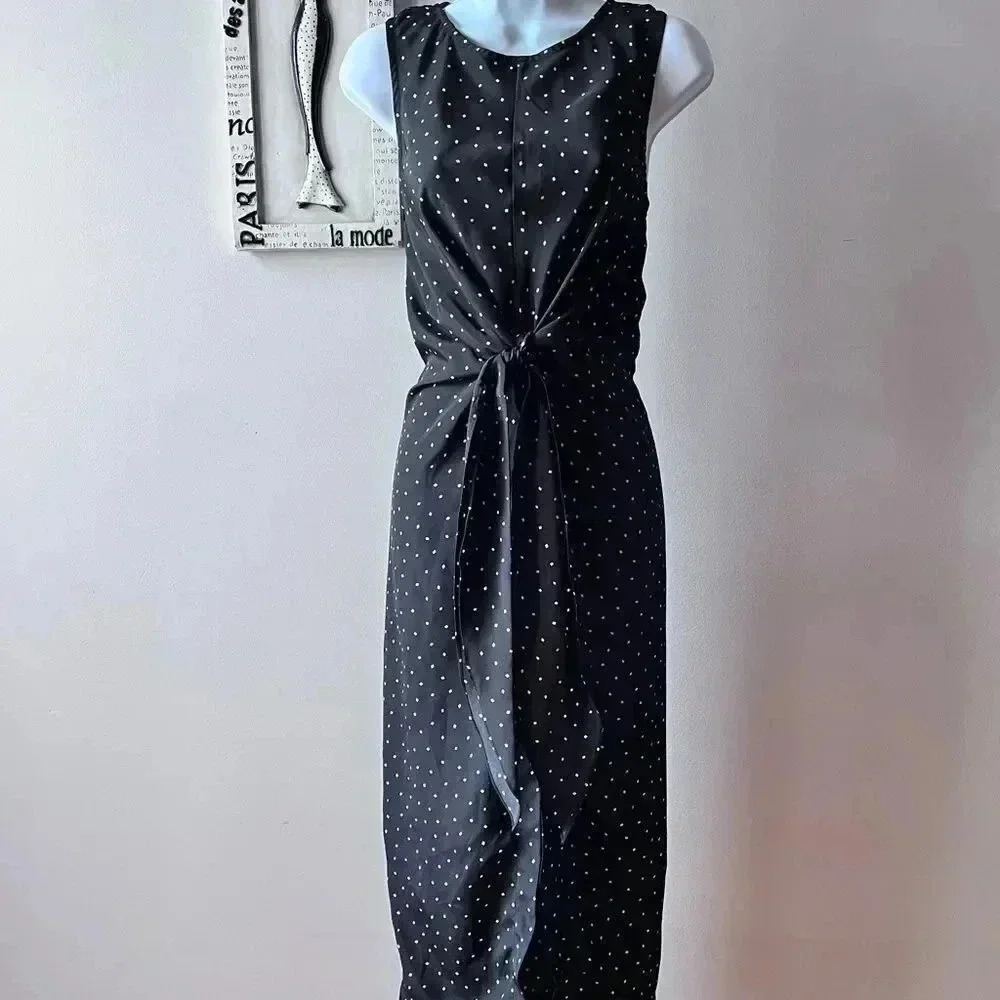 EVIDNT Los Angeles Black Printed Sleeveless Tie Front Midi Dress Size L